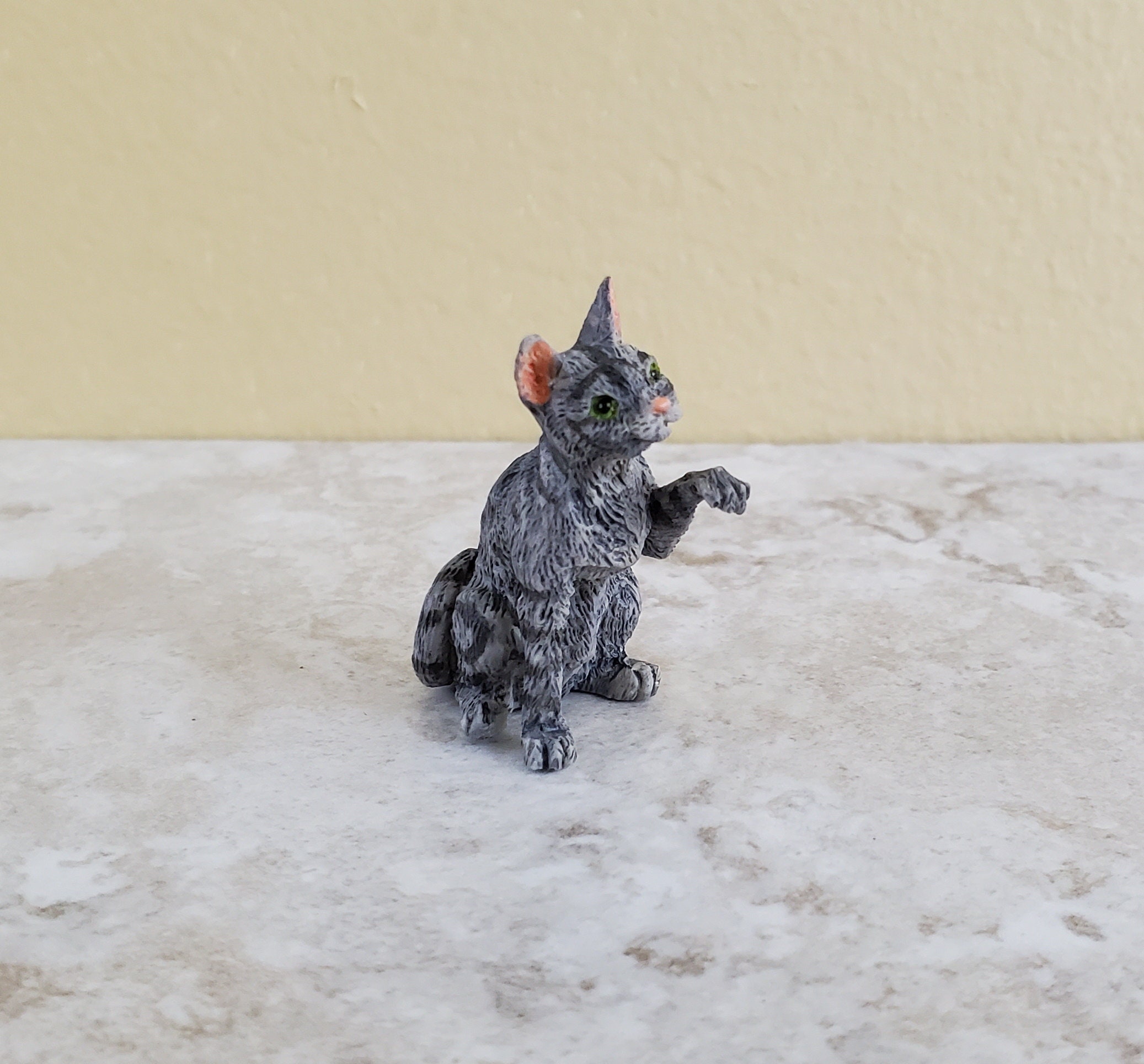 Dollhouse Miniature Small Grey Tabby Cat for a Pet Laying Down  IM65491 