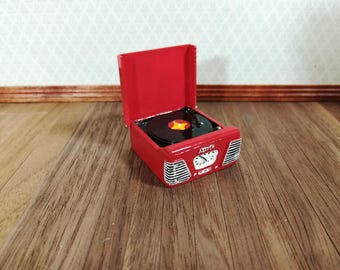 Dollhouse Miniature Turntable Record Player 1950s Style Red 1:12 Scale