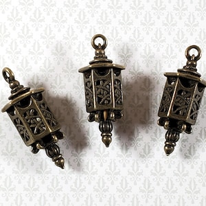 Lantern Charms Small Bronze Decoration 3 pieces 1 3/8&quot; Jewelry Making Miniatures