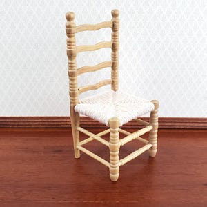 Dollhouse Ladderback Chair Turned Legs Rush Seat Light Oak Finish 1:12 Scale Miniature Furniture