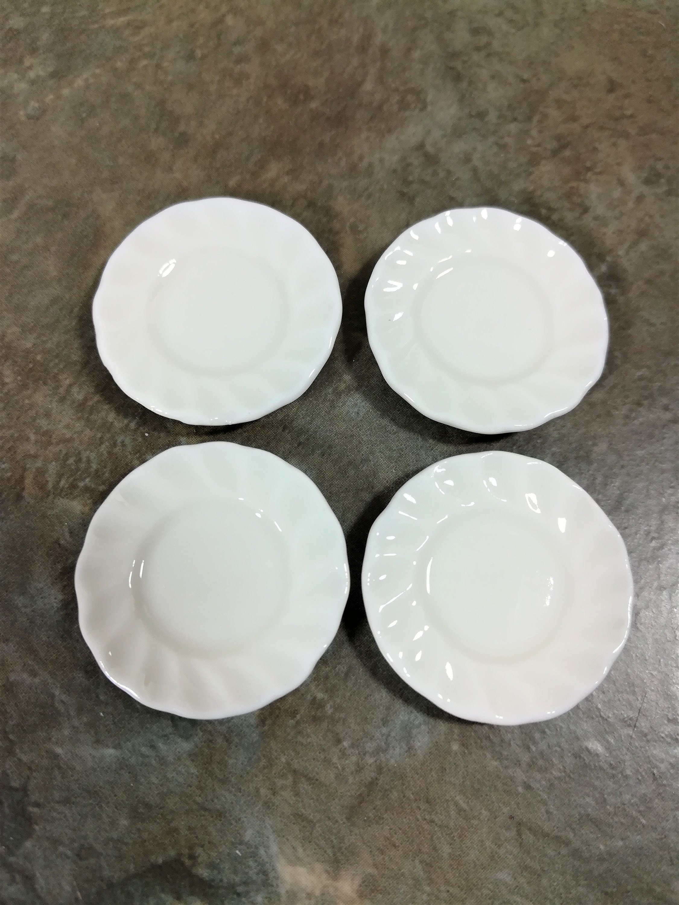 4 Pc Miniature Fluted Plates I Dollhouse White Dishes I Miniature Doll Plates I Miniature Dollhouse Dishes I 1:12 Scale Doll Accessory 4 Pc Miniature Fluted Plates I Dollhouse White Dishes I Miniature Doll Plates I Miniature Dollhouse Dishes I 1:12 Scale Doll Accessory