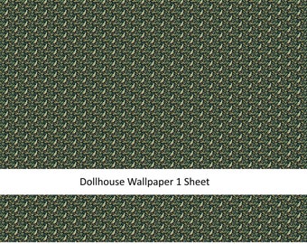 Dollhouse Wallpaper Victorian Birds Dark Green Leaves 1:12 Scale MiniatureCrush Exclusive