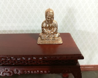 Dollhouse Miniature Buddha Statue Small Gold Tone Metal Statue 1:12 Scale