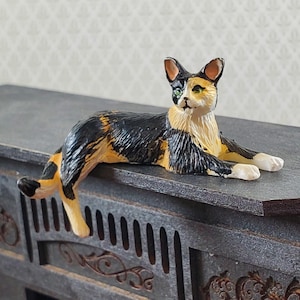 Dollhouse Kitty Cat Calico Black Orange Shelf Sitter Leg Down 1:12 Scale Miniature