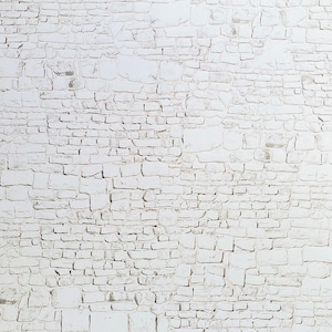 Dollhouse White Stone Wall Whitewashed Weathered Aged Embossed Card 1:12 Scale