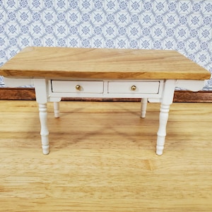Dollhouse Kitchen Table Farmhouse Style with Drawers 1:12 Scale Miniature Furniture