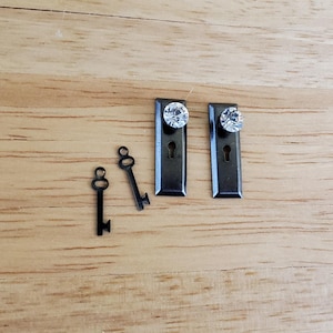 Dollhouse Miniature Doorknobs Handles Dark Pewter with Crystal Knobs Metal 1:12 Scale