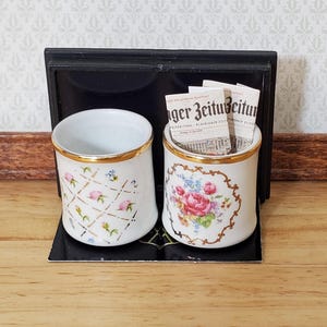 Dollhouse Waste Paper Baskets Trash Cans x2 Reutter Porcelain 1:12 Scale Decor