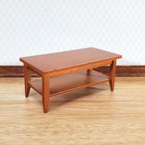 Dollhouse Miniature Coffee Table with Shelf Walnut Finish 1:12 Scale Furniture