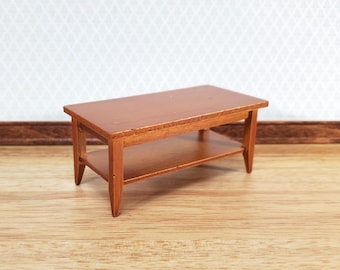 Dollhouse Miniature Coffee Table with Shelf Walnut Finish 1:12 Scale Furniture