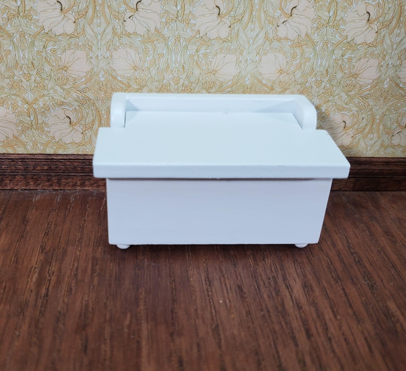 Dollhouse Small Toy Chest White Wood Trunk 1:12 Scale Nursery Furniture image 2