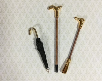 Dollhouse Miniature Walking Cane Umbrella & Duck Head Shoe Horn 1:12 Scale Accessories