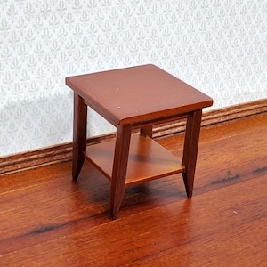 Dollhouse Side Table with Shelf Modern Style Walnut Finish 1:12 Scale Miniature Furniture