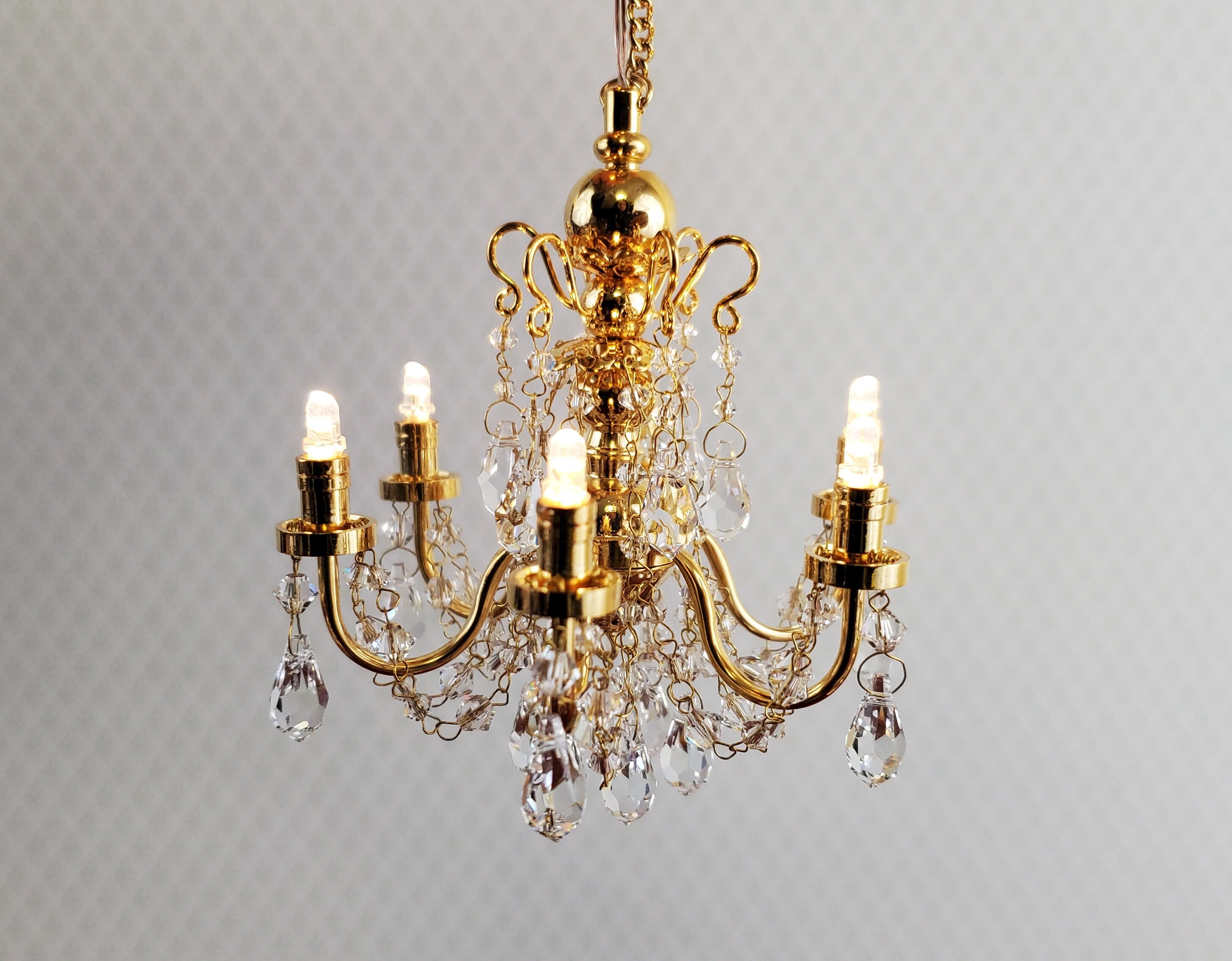 Dollhouse 6 Arm Crystal Chandelier Battery Operated Warm Light Etsy