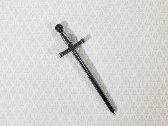 Miniature 2 Handed Long Sword Metal With Pewter Finish Medieval
