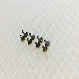 Dollhouse Miniature Wall Hooks Set of 4 Metal 1:12 Scale Pewter Finish 1/2"