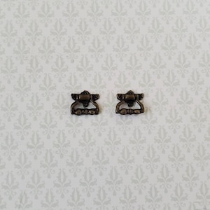 Dollhouse Miniature Drawer Pulls Antique Style Fancy x2 Antique Bronze Finish 1:12 Scale