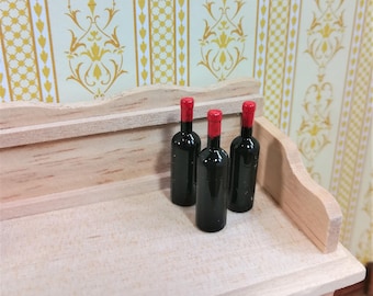 Dollhouse Miniature Bottles x3 Unlabeled Brown Wine or Liquor Set 1:12 Scale