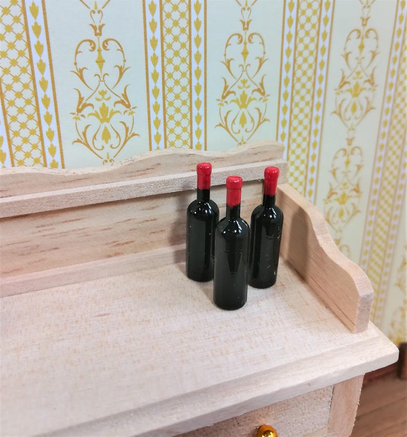 Dollhouse Miniature Bottles x3 Unlabeled Brown Wine or Liquor Set 1:12 Scale image 1