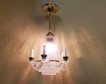 Dollhouse Chandelier Electric 12 Volt with Plug 1:12 Scale Miniature