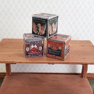 Dollhouse Miniature Biscuit Cookie Tins Old Fashion Grocery Store 1:12 Scale Food image 2