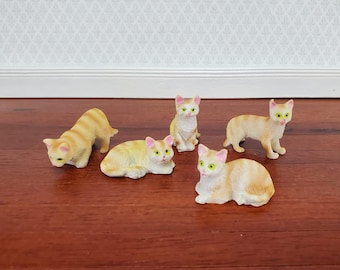 5 Dollhouse Cats Ginger Orange Tabby Tabbies Kittens 1:12 Scale Animals Cats