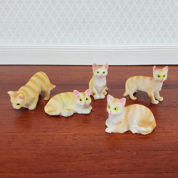 5 dockhuskatter Ginger Orange Tabby Tabbies Kattungar Skala 1:12 Djur Katter