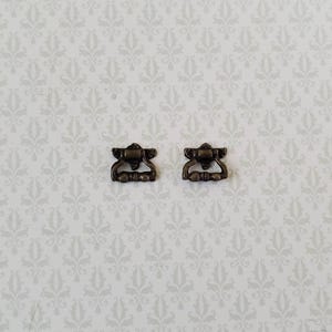 Dollhouse Miniature Drawer Pulls Antique Style Fancy x2 Antique Bronze Finish 1:12 Scale
