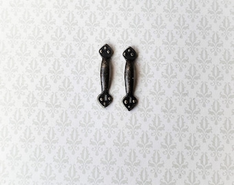Dollhouse Miniature Door Handles with Keyhole Tudor Style x2 Antique Bronze Finish 1:12 Scale
