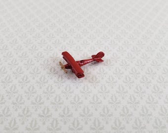 Dollhouse Miniature Bi-Plane Airplane Toy Tiny Red Painted Metal 1:12 Scale Plane