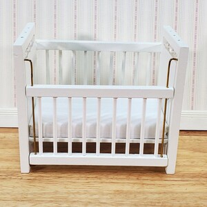 Dollhouse Crib Wood Drop Side White Finish 1:12 Scale Miniature Nursery Furniture image 2
