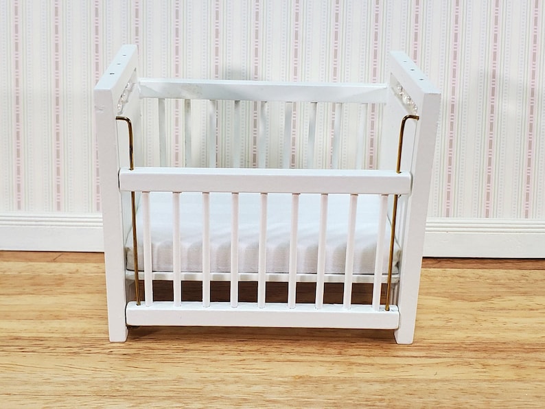 Dollhouse Crib Wood Drop Side White Finish 1:12 Scale Miniature Nursery Furniture image 2