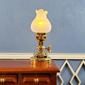 Dollhouse Battery Light Tulip Table Lamp Gold 1:12 Scale Miniature Lantern