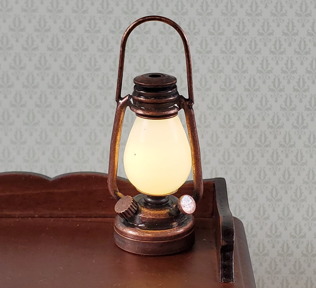 Dollhouse Oil Lantern Lamp Battery Operated Bronze Miniature 16 or 1/12 LARGE Etsy