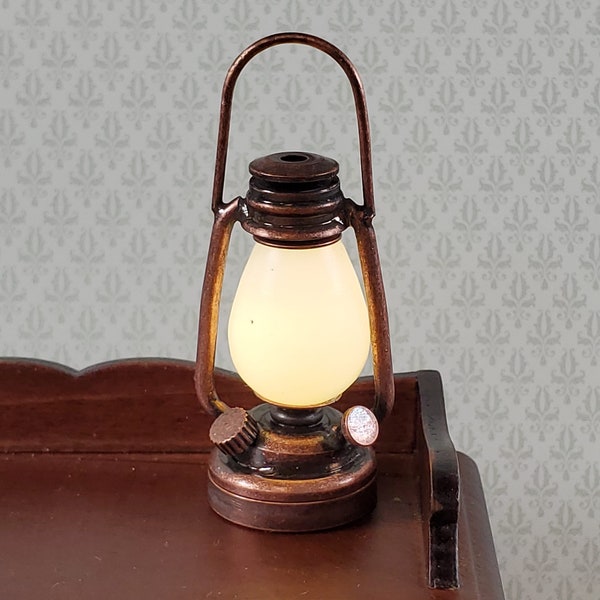 Dollhouse Oil Lantern Lamp Battery Operated Bronze Miniature 1:6 or 1/12 LARGE