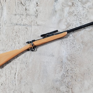 Dollhouse Bolt Action Rifle with Scope Prop 1:12 Scale Painted Metal Light Stock