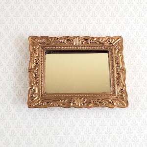 Dollhouse Miniature Mirror with Fancy Gold Frame 1:12 Scale 2 5/8" x 2"