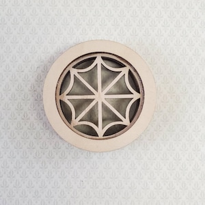 Dollhouse Miniature Window Round Circular Wood w/ Acrylic 1:12 Scale Spider Web