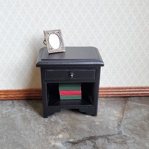 Dollhouse Miniature Nightstand Side Table Black w/ Drawer 1:12 Scale Furniture image 4