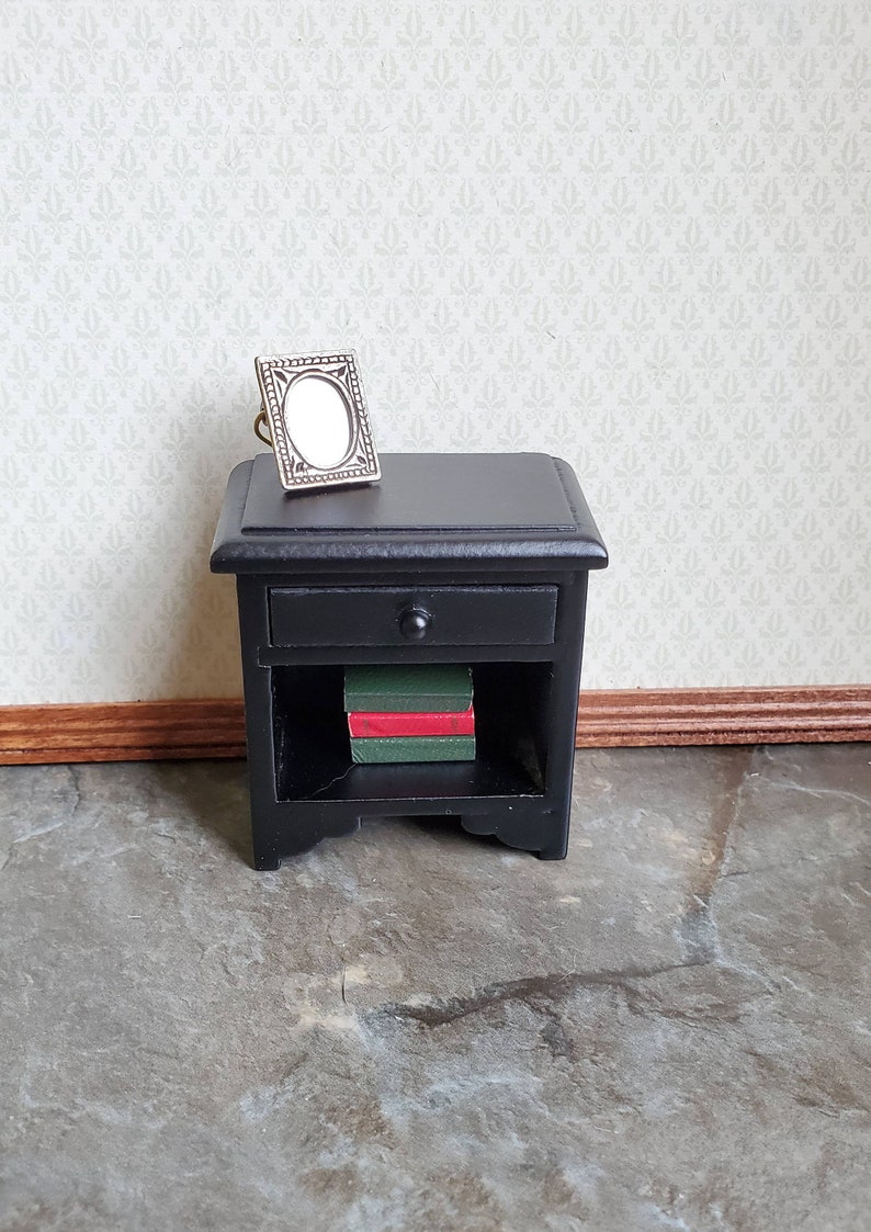 Dollhouse Miniature Nightstand Side Table Black w/ Drawer 1:12 Scale Furniture image 4