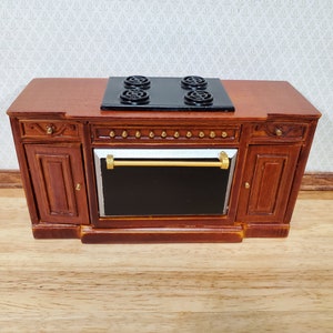 Dollhouse Stove Oven Cabinet Walnut Finish 1:12 Scale Miniature Kitchen Cupboard