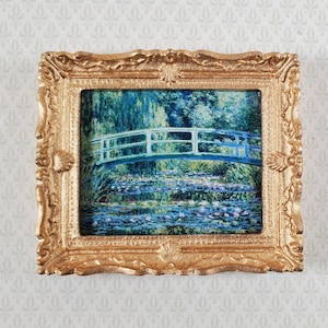 Dollhouse Claude Monet Water Lilies Under Bridge Framed Print 1:12 Handmade