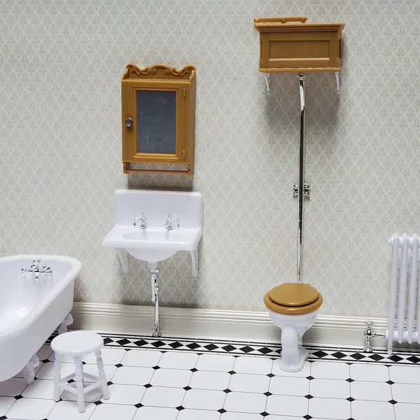Puppenhaus Chrysnbon Badezimmer KIT Viktorianischen Stil Kunststoff 1:12 Miniature Badewanne Toilette Waschbecken