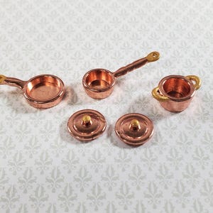 Dollhouse HALF SCALE Copper Pots and Pans 3 Small 1:24 Miniatures