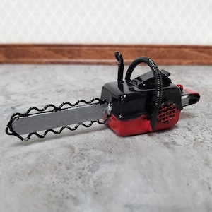 Dollhouse Chain Saw for the Garden or Yard Metal 1:12 Scale Miniature Prop Garage