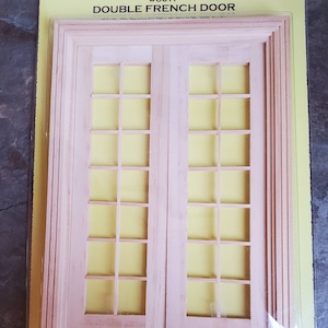 Dollhouse Miniature Double French Doors with Windows 1:12 Scale Interior Exterior image 1