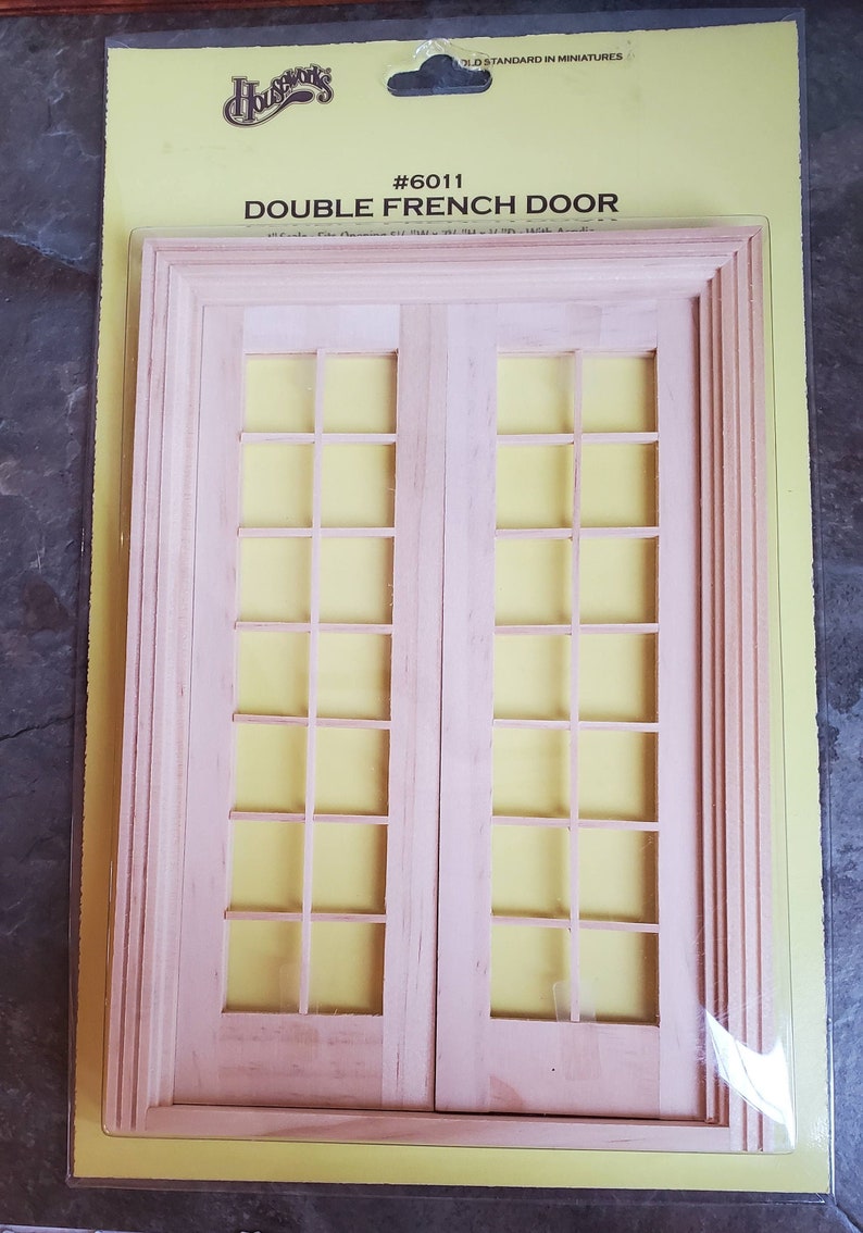 Dollhouse Miniature Double French Doors with Windows 1:12 Scale Interior Exterior image 1