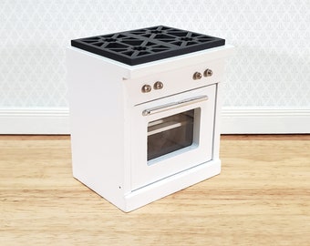 Dollhouse Kitchen Oven with Stove Top Modern White 4 Burners 1:12 Scale Miniature