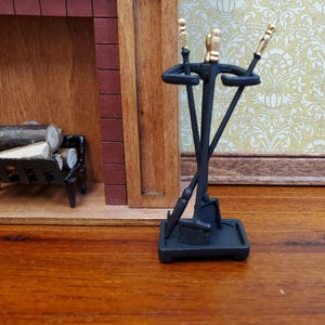 Dollhouse Fireplace Accessory Set Shovel Broom Poker Black 1:12 Scale Miniature