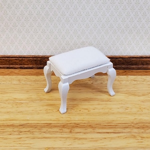 Dollhouse Vanity Stool or Foot Stool White Wood 1:12 Scale Miniature Furniture